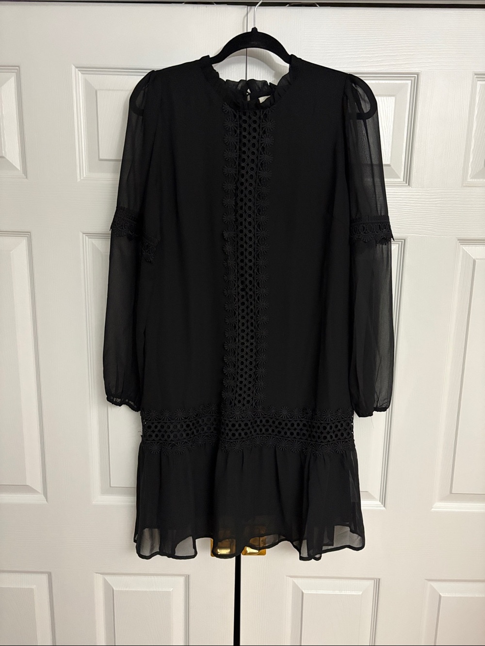 KAFFE NWT Black Lace-Trim Long Sleeve fully lined Dress size 8 - Picture 2 of 11